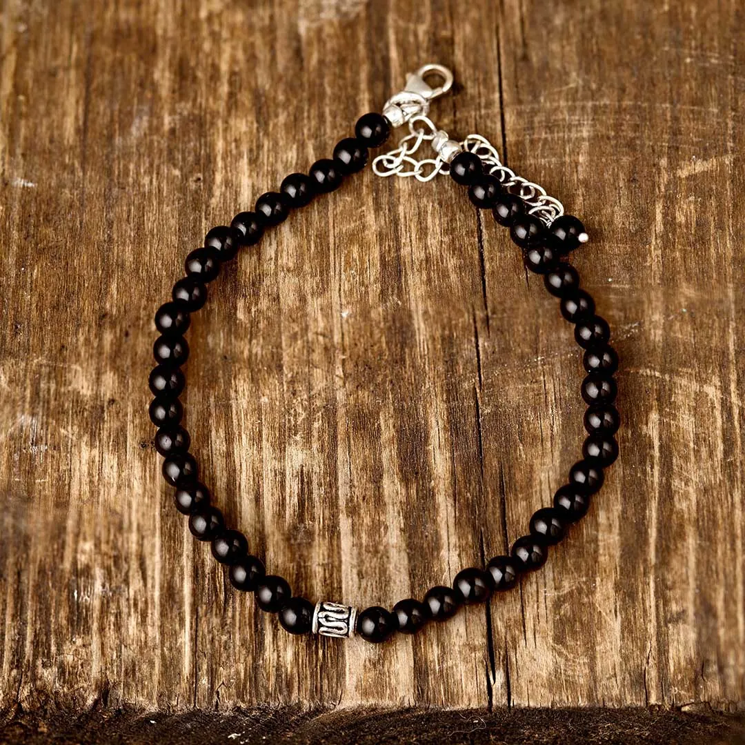 Black Onyx and Silver Bead Bracelet