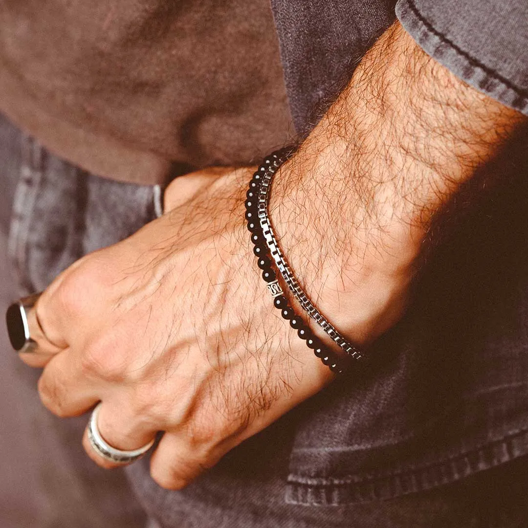 Black Onyx and Silver Bead Bracelet