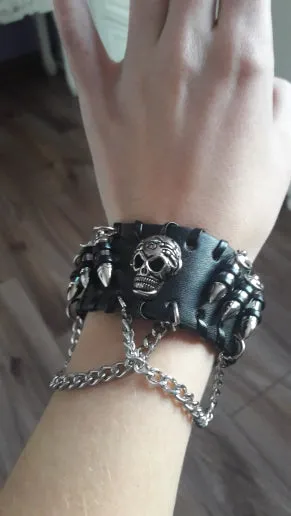 Black Skull Bullet Faux Leather Wrist Band