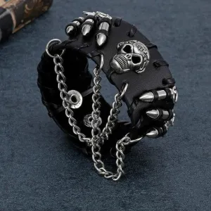 Black Skull Bullet Faux Leather Wrist Band