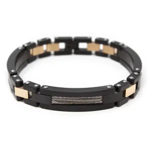 Black/Rose Gold Stainless Steel Cable Inlay Link Bracelet