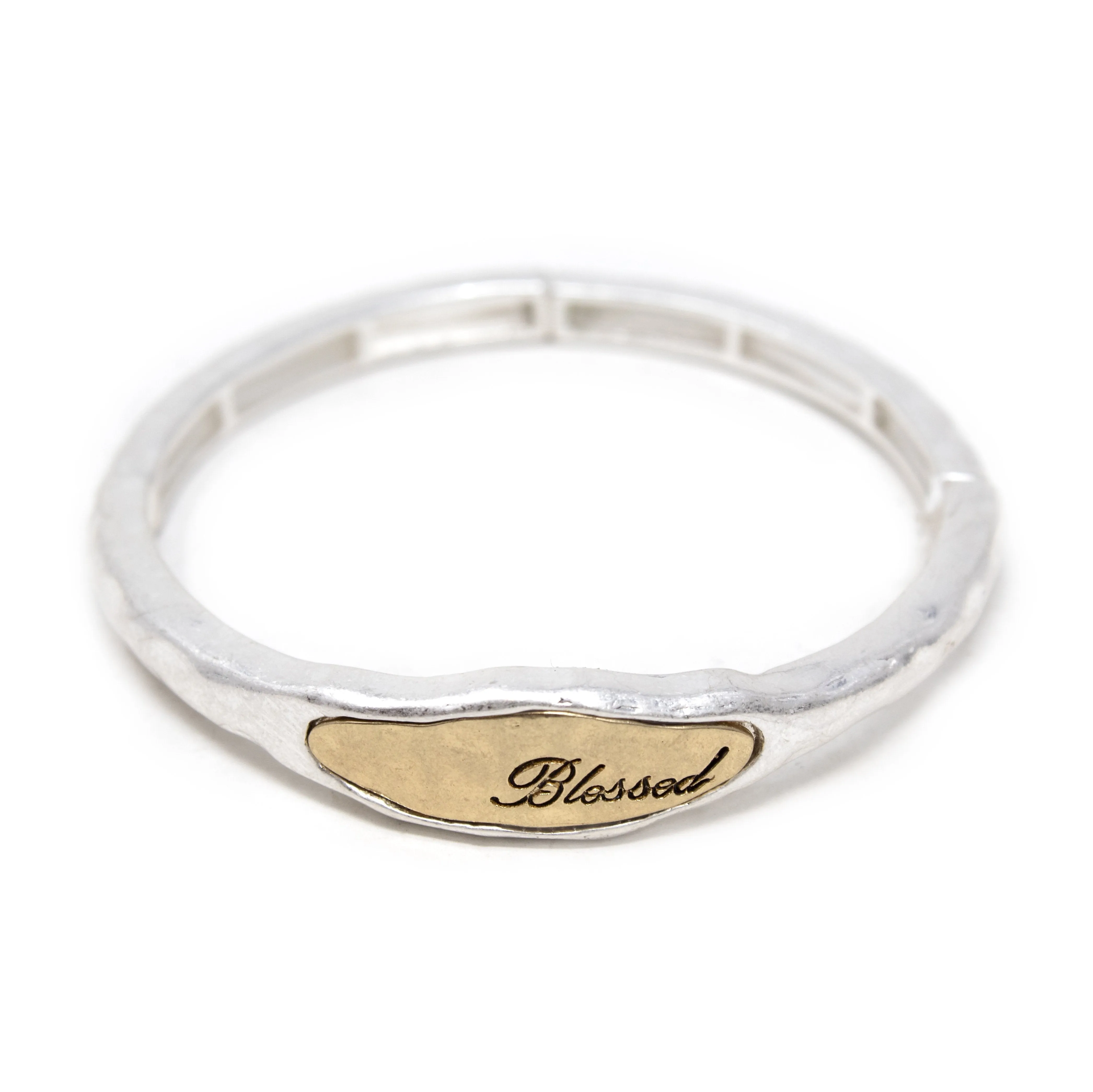 Blessed Hammered Stretch Bracelet 2Tone SLV