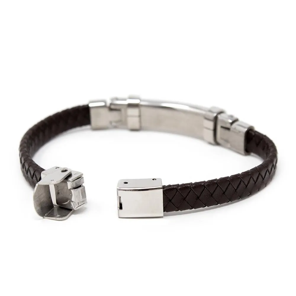 Brown Leather Rose Gold Stainless Steel Cable Station Bracelet