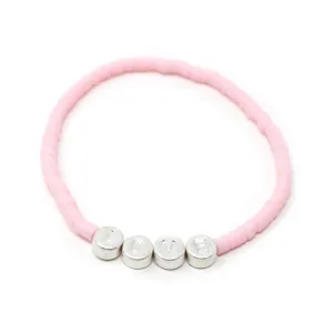 Celluloid Disc Beads LOVE Stretch Bracelet Pink