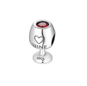 Cherry Red Cubic Zirconia Wine Glass Charm 925 Sterling Silver