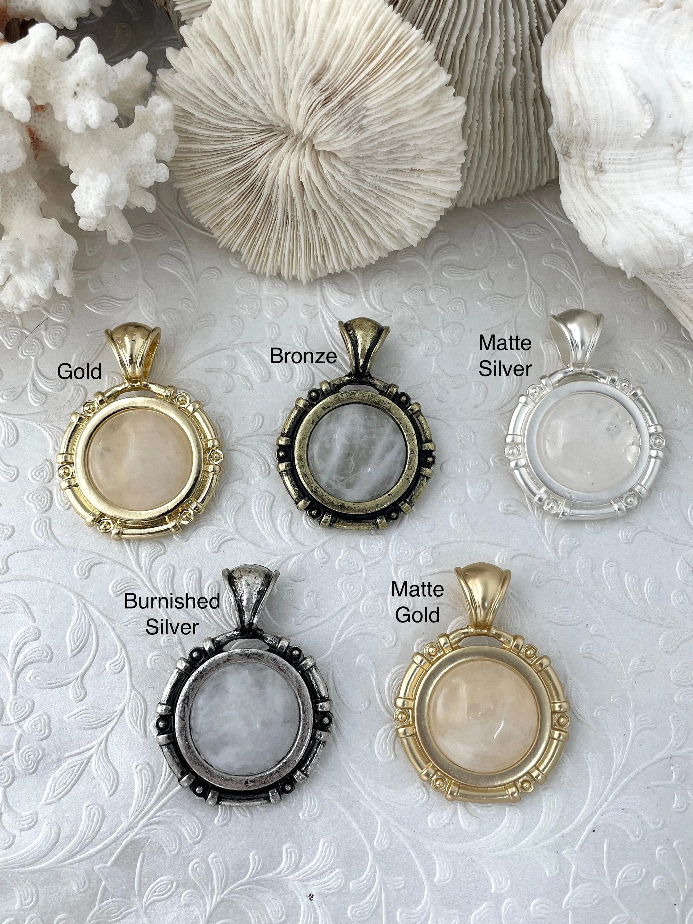 Clear Quartz Stone Pendant with Brass Bezel, Natural Stone Pendants, will come in a variety of patterns, 5 bezel colors, Fast Ship