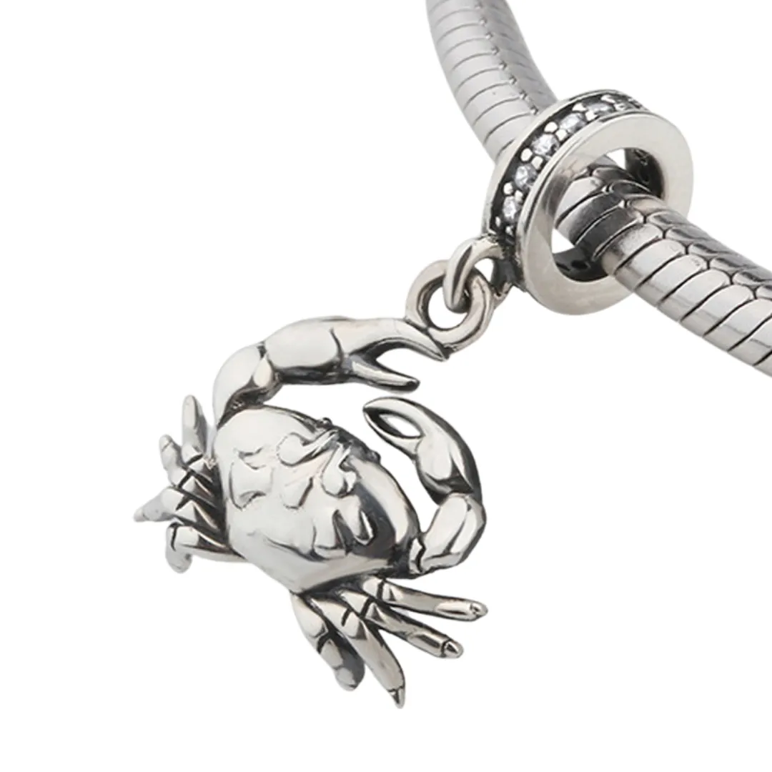 Crystal Crab Dangle Charm 925 Sterling Silver