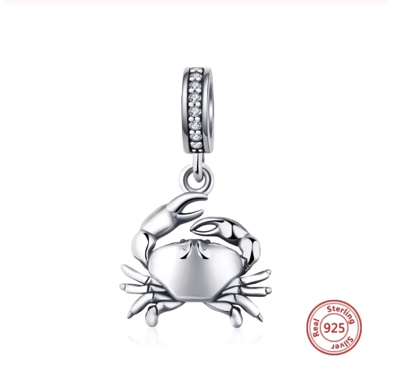 Crystal Crab Dangle Charm 925 Sterling Silver