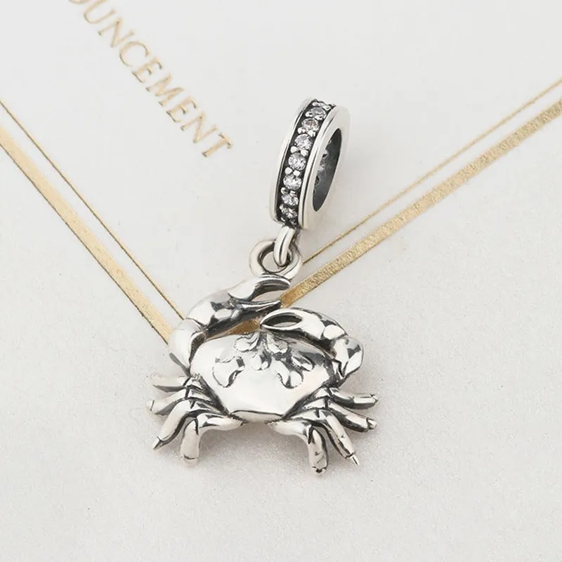 Crystal Crab Dangle Charm 925 Sterling Silver