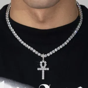 Diamond Ankh Pendant - White Gold