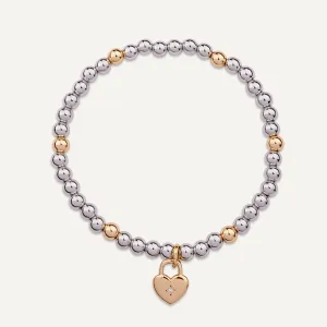 Emily Mixed Metal Beaded Heart Bracelet In Silver & Gold-Tone