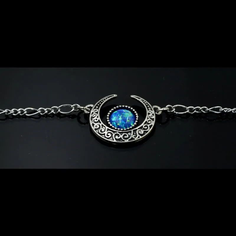 'Enchanted' Synthetic Opal Crescent Moon Witchy Necklace