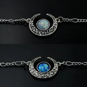 'Enchanted' Synthetic Opal Crescent Moon Witchy Necklace