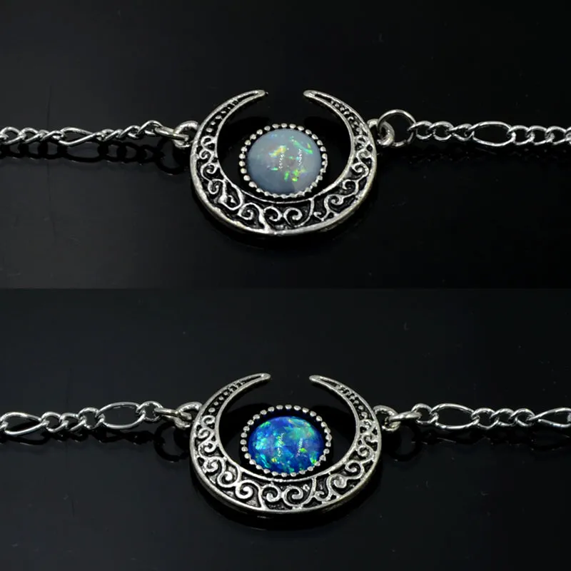 'Enchanted' Synthetic Opal Crescent Moon Witchy Necklace