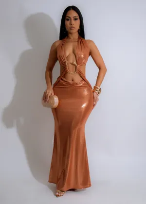 Eternal Ember Metallic Maxi Dress Gold