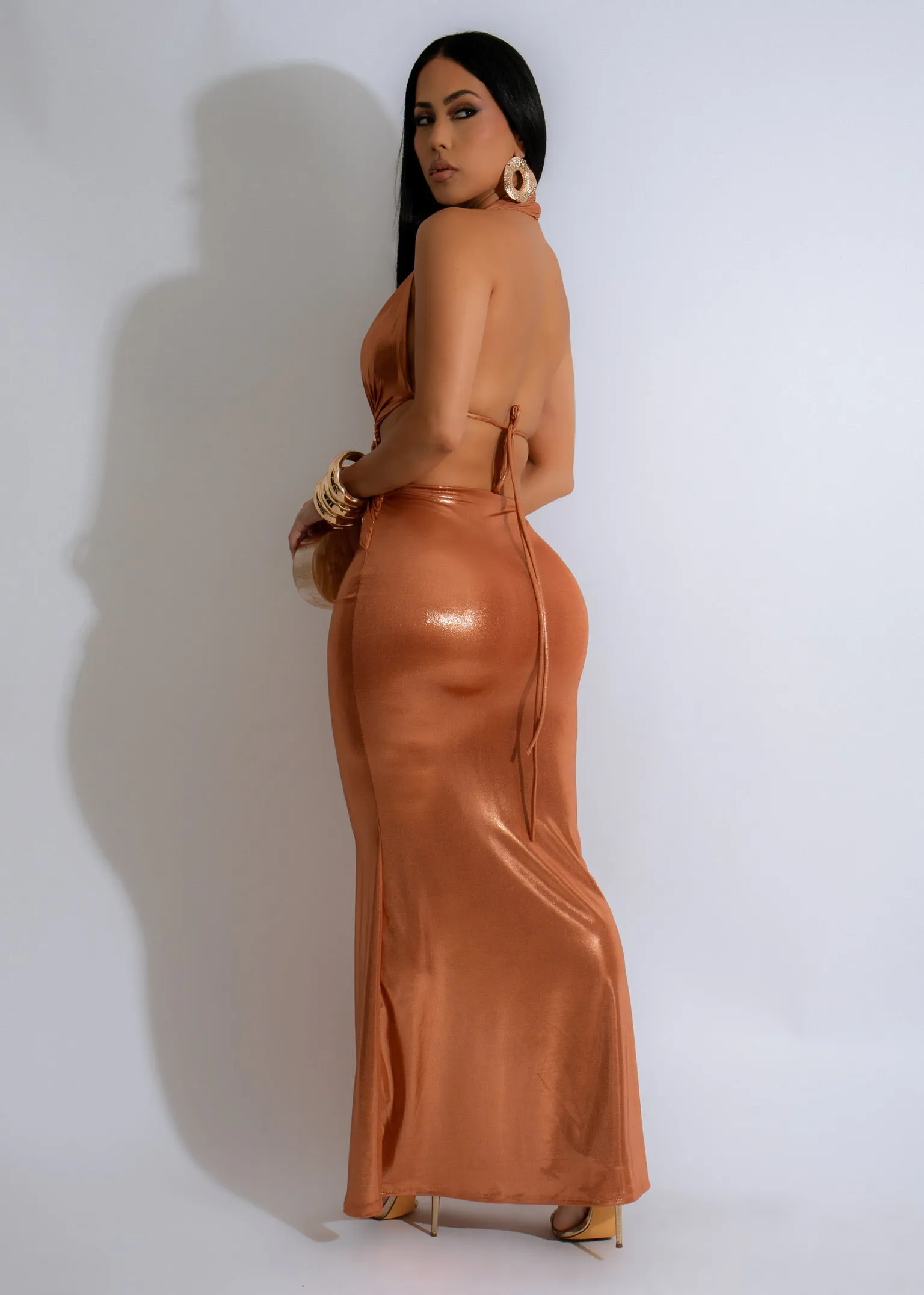 Eternal Ember Metallic Maxi Dress Gold