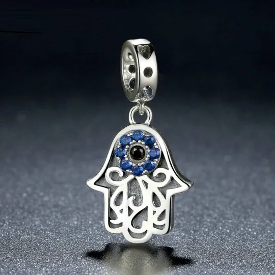 Evil Eye Hamsa Filigree Charm 925 Sterling Silver