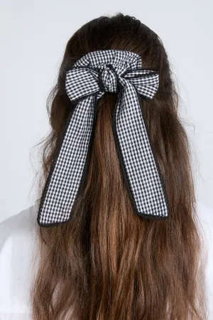 gingham bow scrunchie in black & ecru