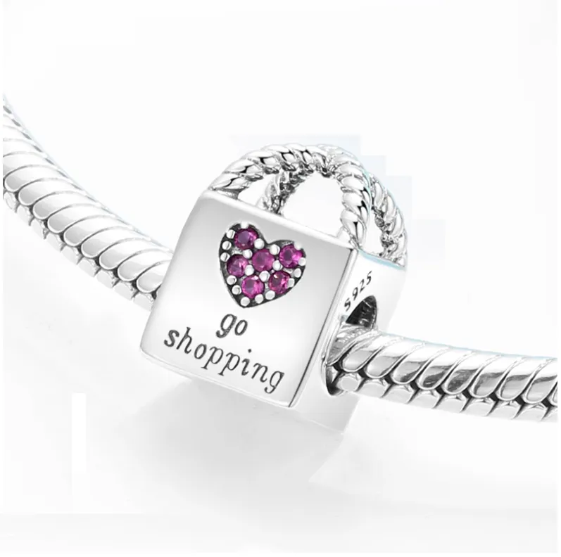 Go Shopping Crystal Bag Charm 925 Sterling Silver