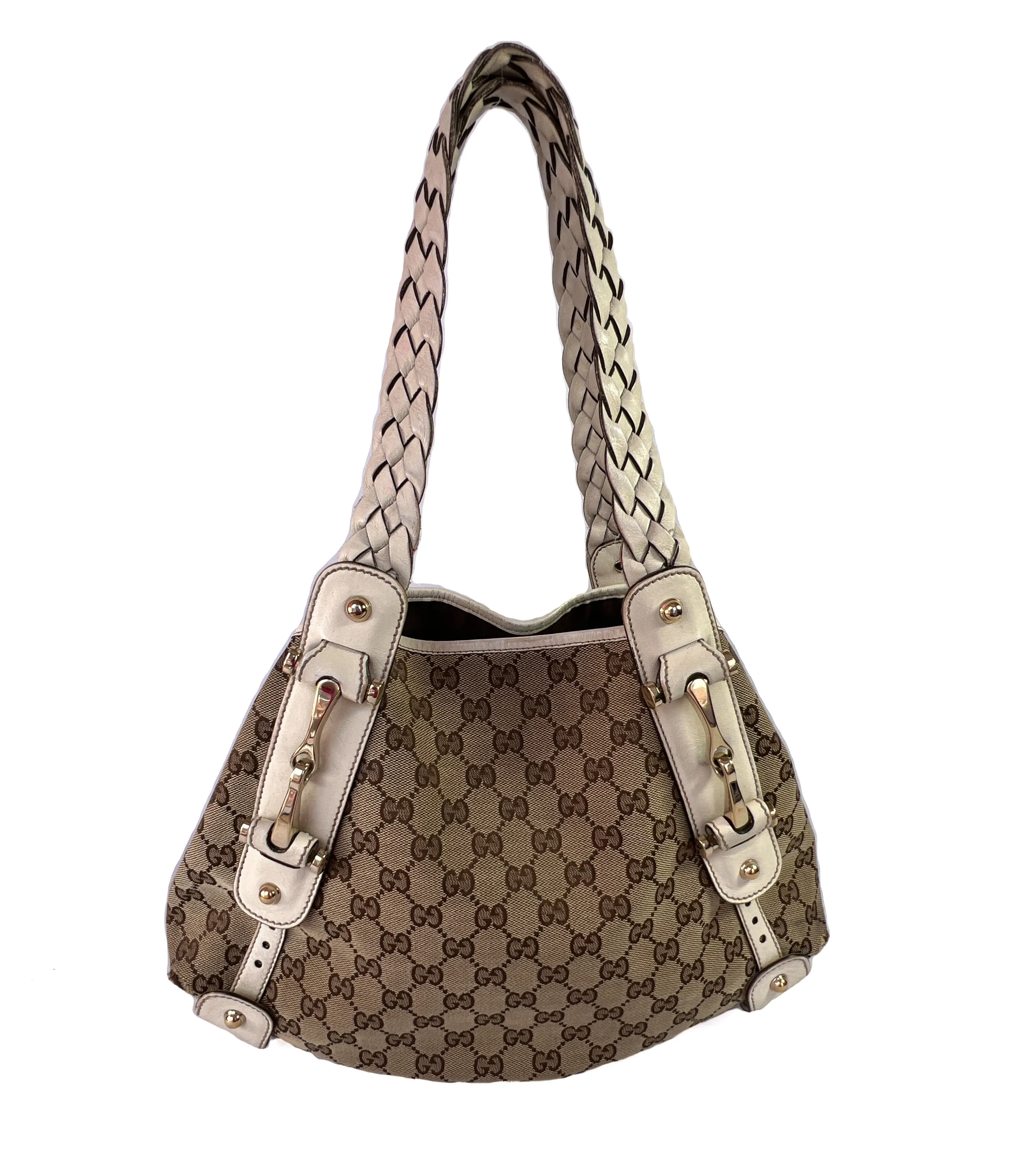 Gucci white and brown small Pelham hobo shoulder bag