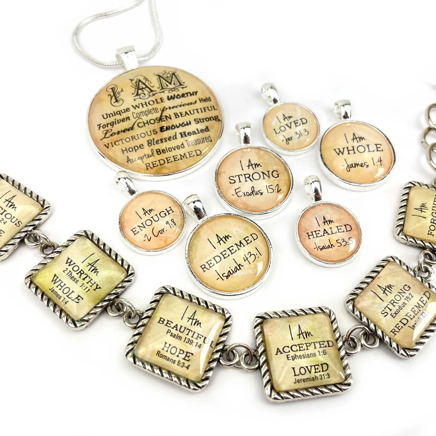 I AM Chosen, Ephesians 1:4 – Christian Affirmations Scripture Pendant Necklace (2 Sizes) – Jewelry Set