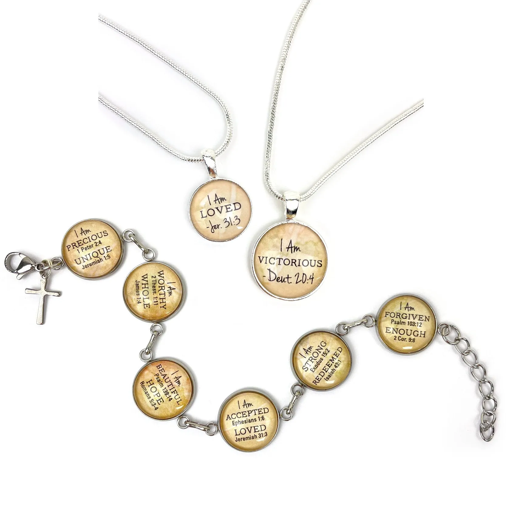 I AM Chosen, Ephesians 1:4 – Christian Affirmations Scripture Pendant Necklace (2 Sizes) – Jewelry Set