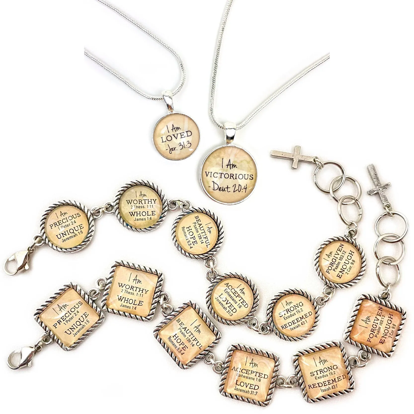 I AM Redeemed, Isaiah 43:1 – Christian Affirmations Scripture Pendant Necklace (2 Sizes) – Jewelry Set