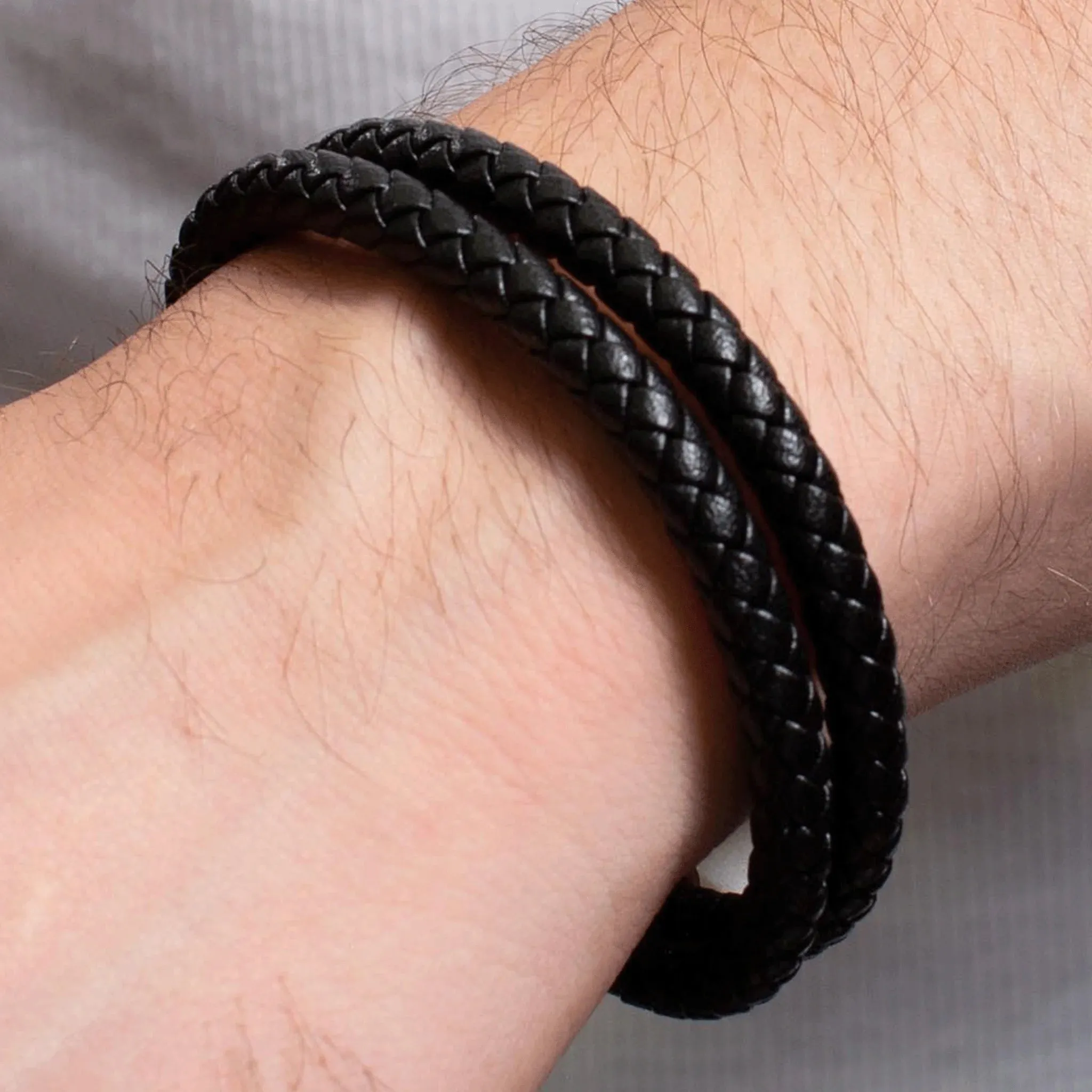 Imran Stainless Steel & Braided Cowhide Rope Bracelet