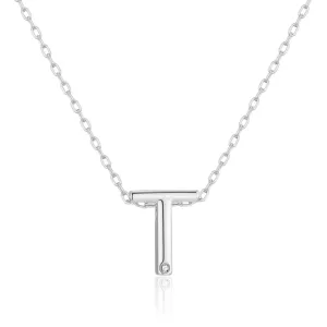 Initial Necklace Letter T Created with Zircondia® Crystals