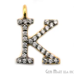 'K' Alphabet Charm CZ Pave Gold Vermeil Charm for Bracelet & Pendants