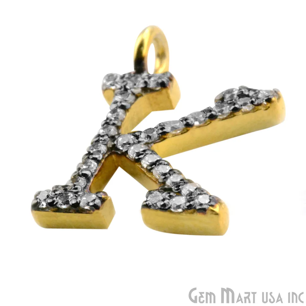 'K' Alphabet Charm CZ Pave Gold Vermeil Charm for Bracelet & Pendants