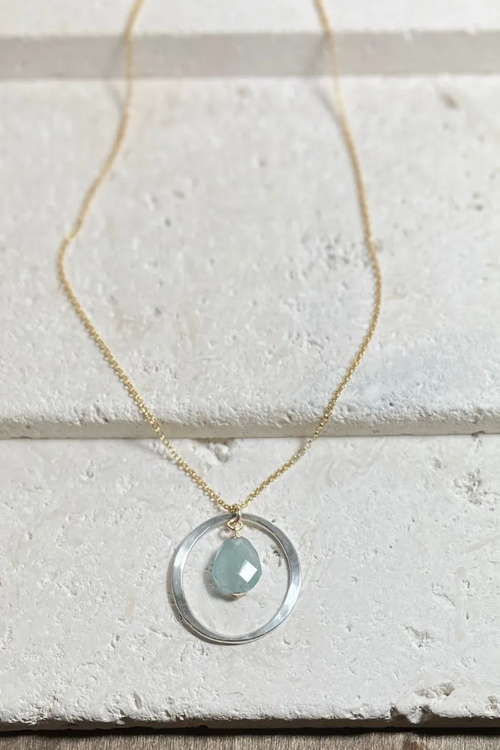 Kai Large Necklace with Aquamarine Drop – Mixed Metal