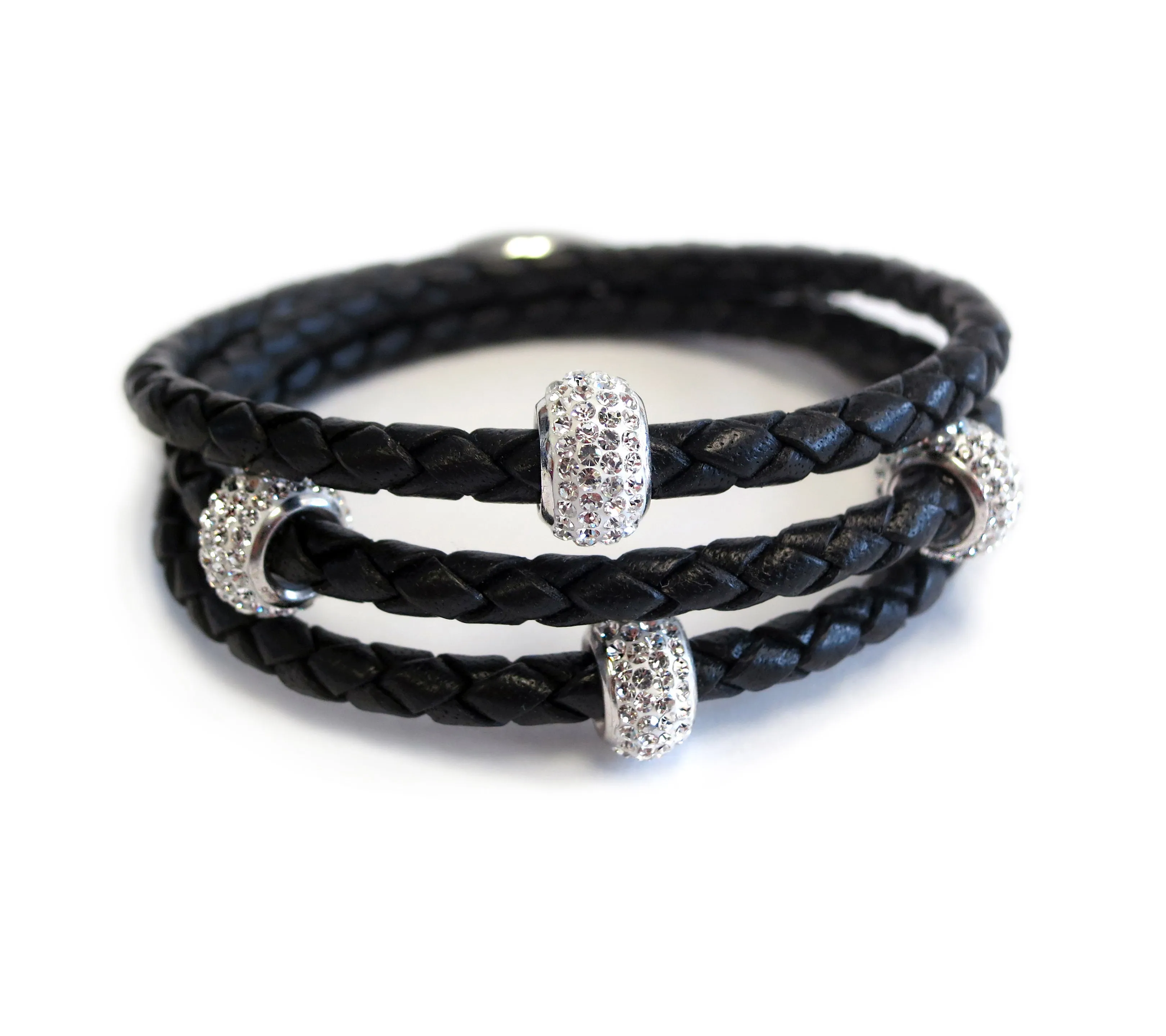 Liza Schwartz Sobe Bedazzle Triple Wrap Braided Leather Bracelets