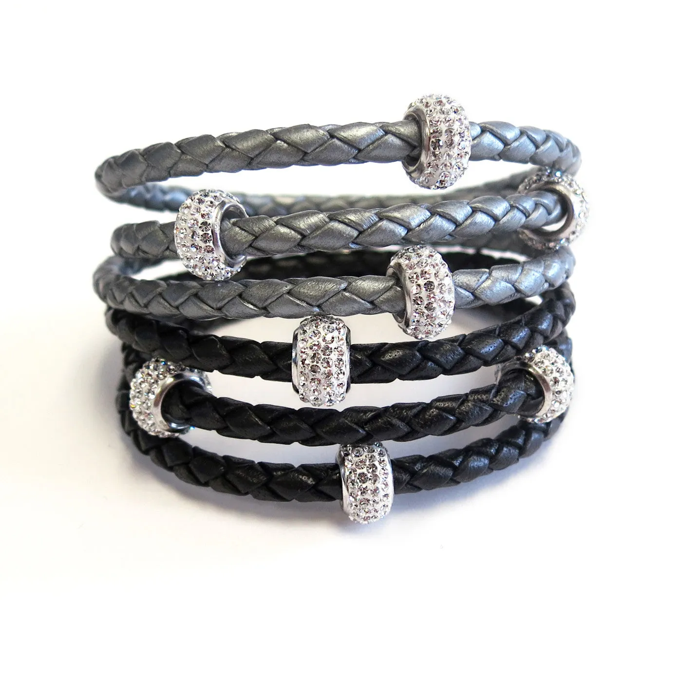 Liza Schwartz Sobe Bedazzle Triple Wrap Braided Leather Bracelets