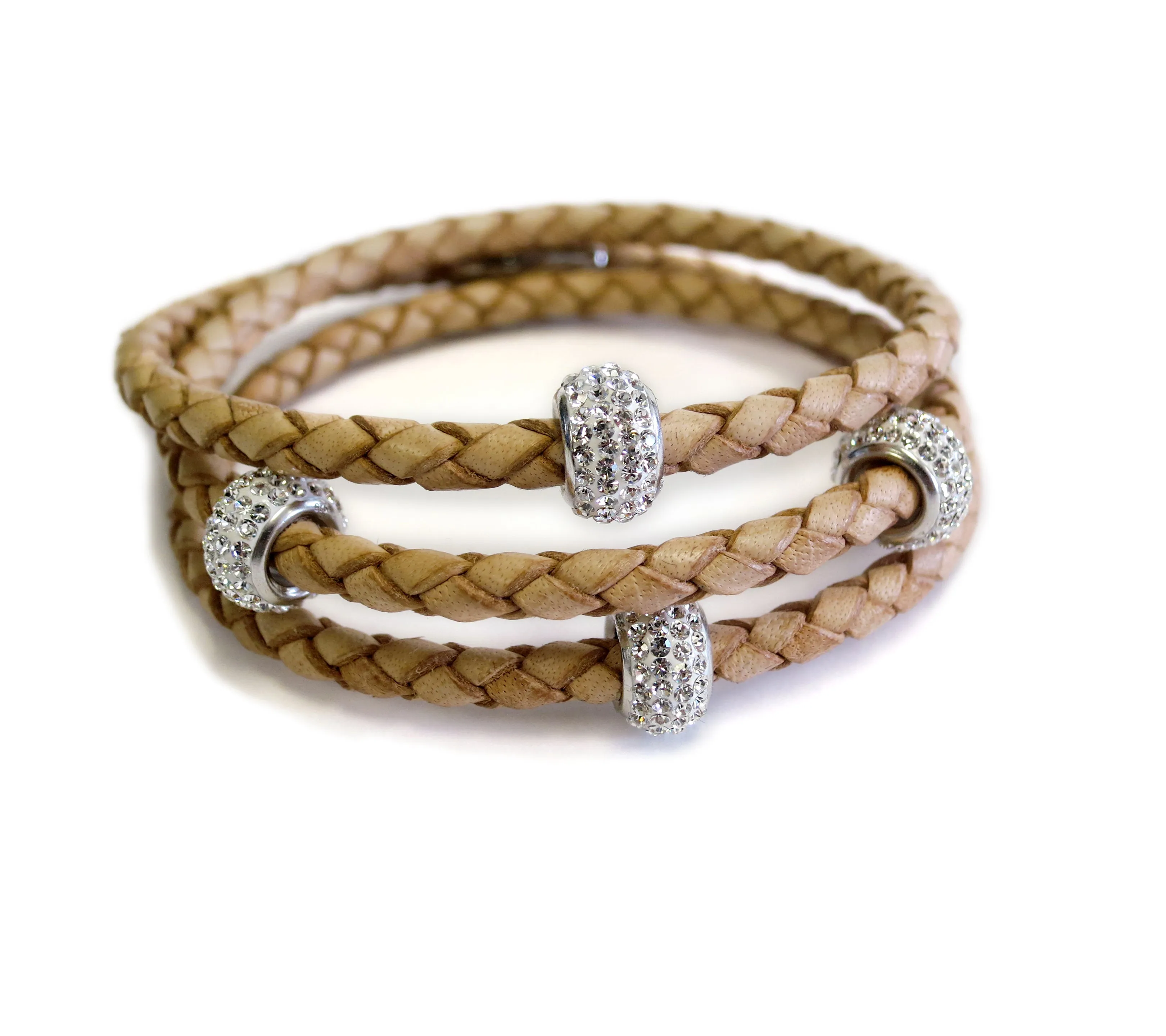 Liza Schwartz Sobe Bedazzle Triple Wrap Braided Leather Bracelets