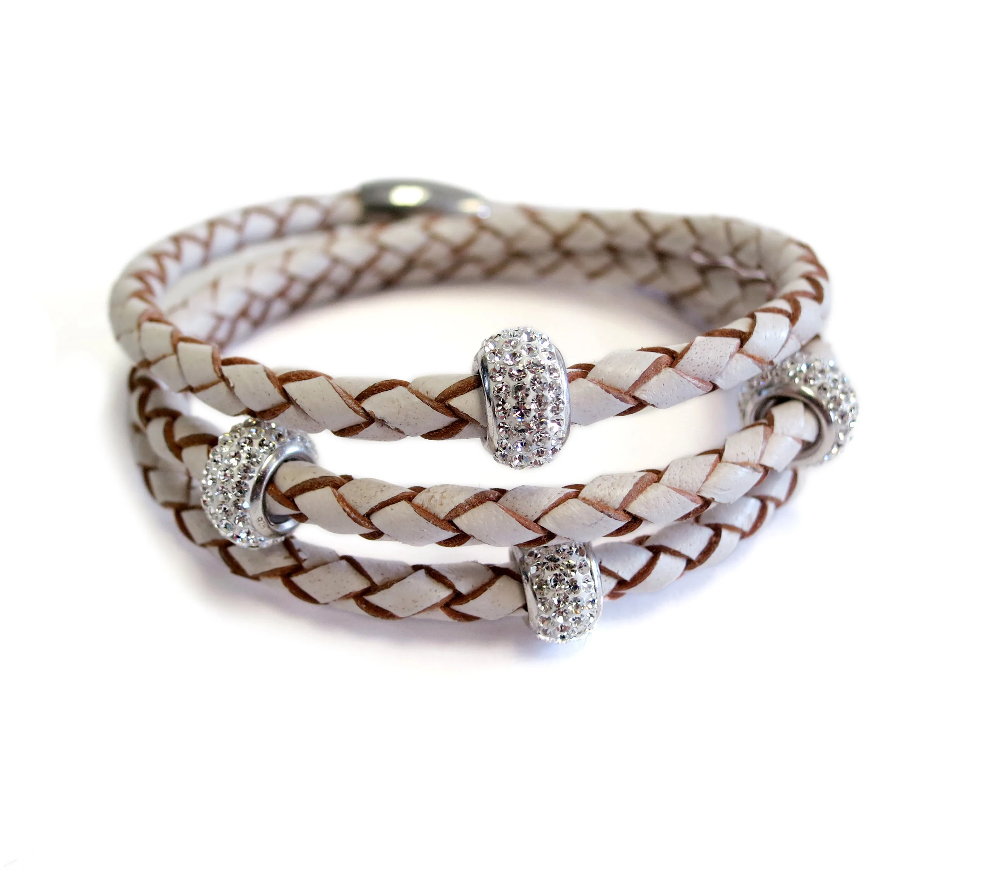 Liza Schwartz Sobe Bedazzle Triple Wrap Braided Leather Bracelets