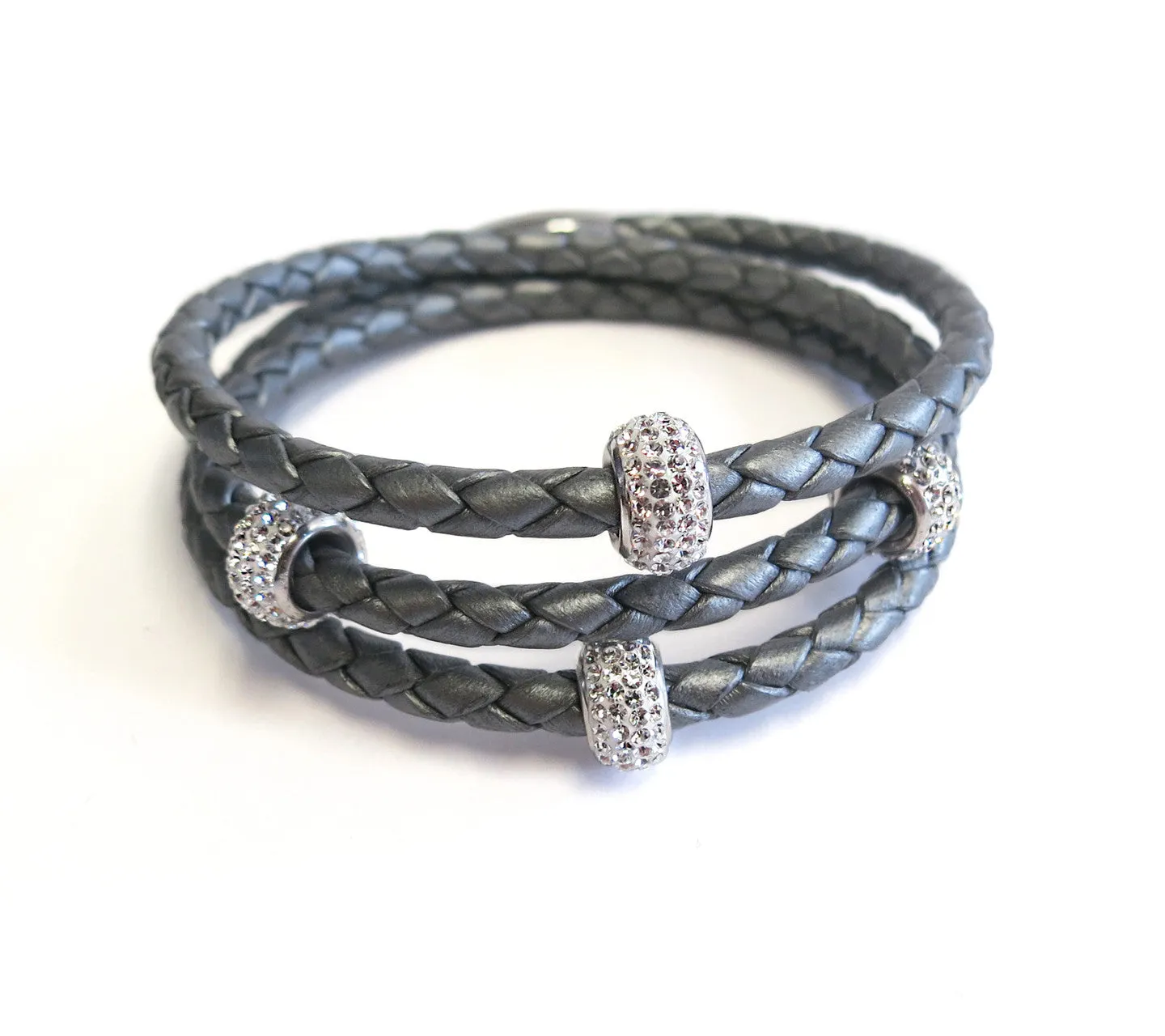 Liza Schwartz Sobe Bedazzle Triple Wrap Braided Leather Bracelets