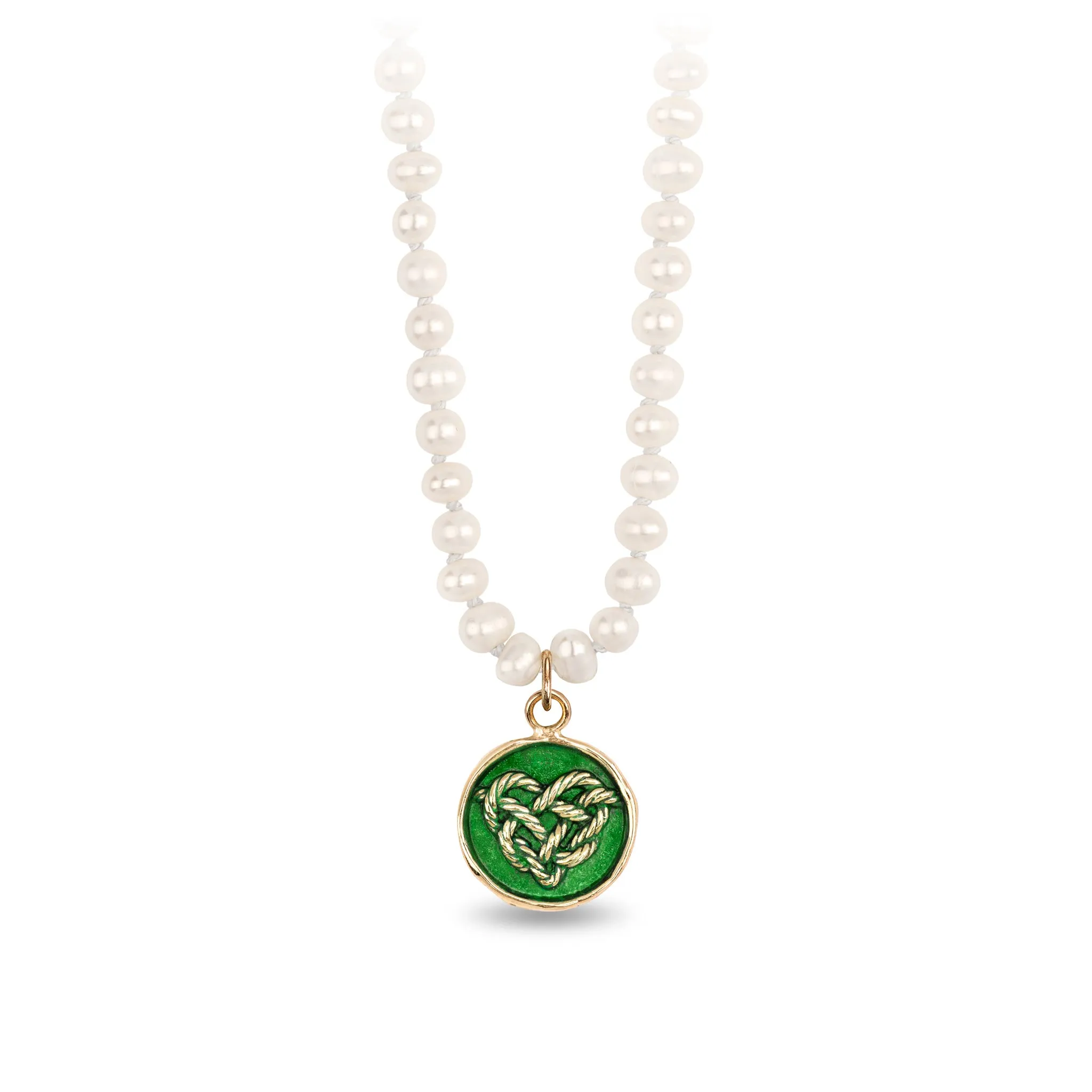 Love Knot 14K Gold Talisman on Knotted Freshwater Pearl Necklace - True Colors