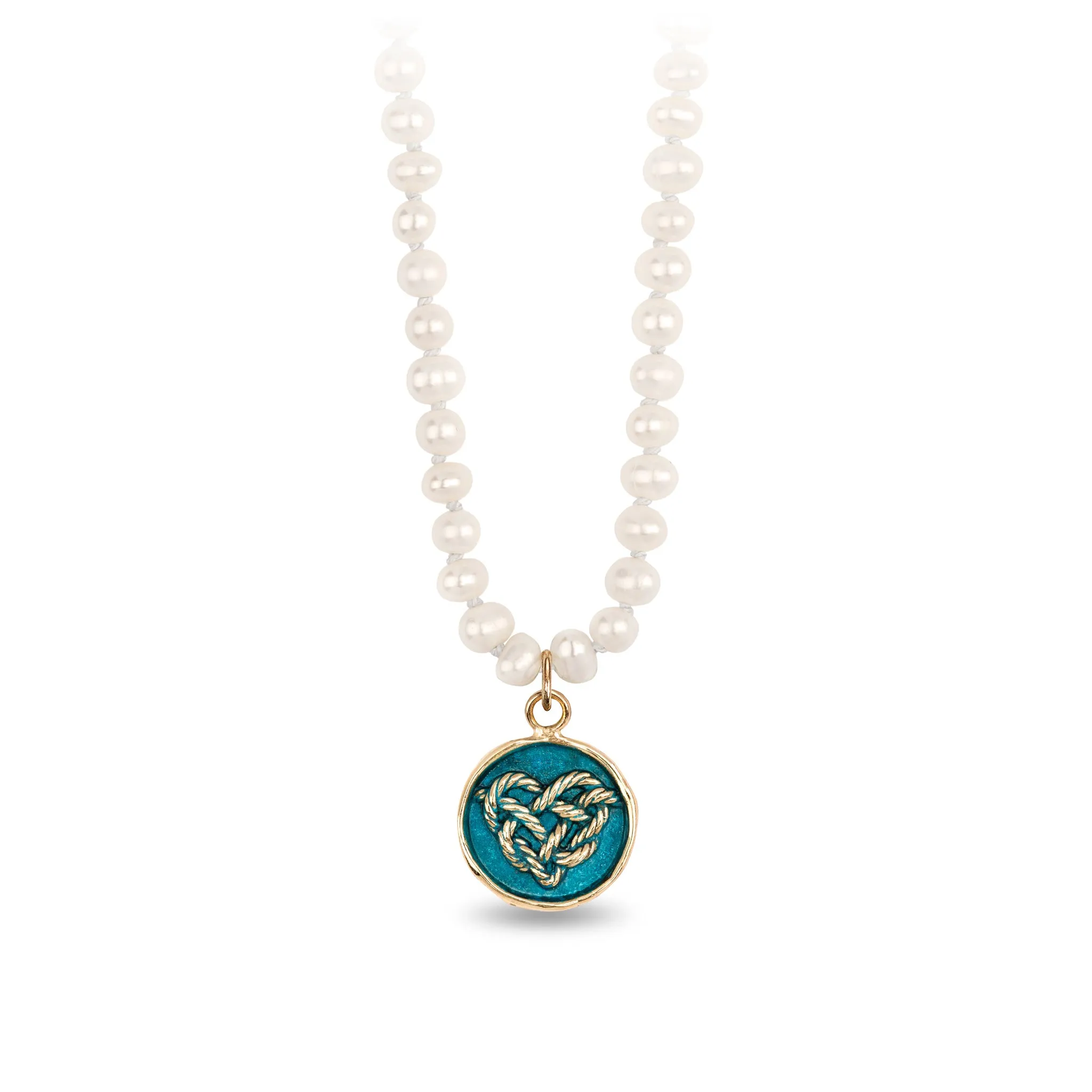 Love Knot 14K Gold Talisman on Knotted Freshwater Pearl Necklace - True Colors