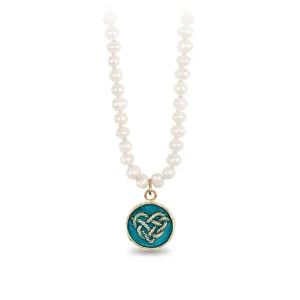 Love Knot 14K Gold Talisman on Knotted Freshwater Pearl Necklace - True Colors