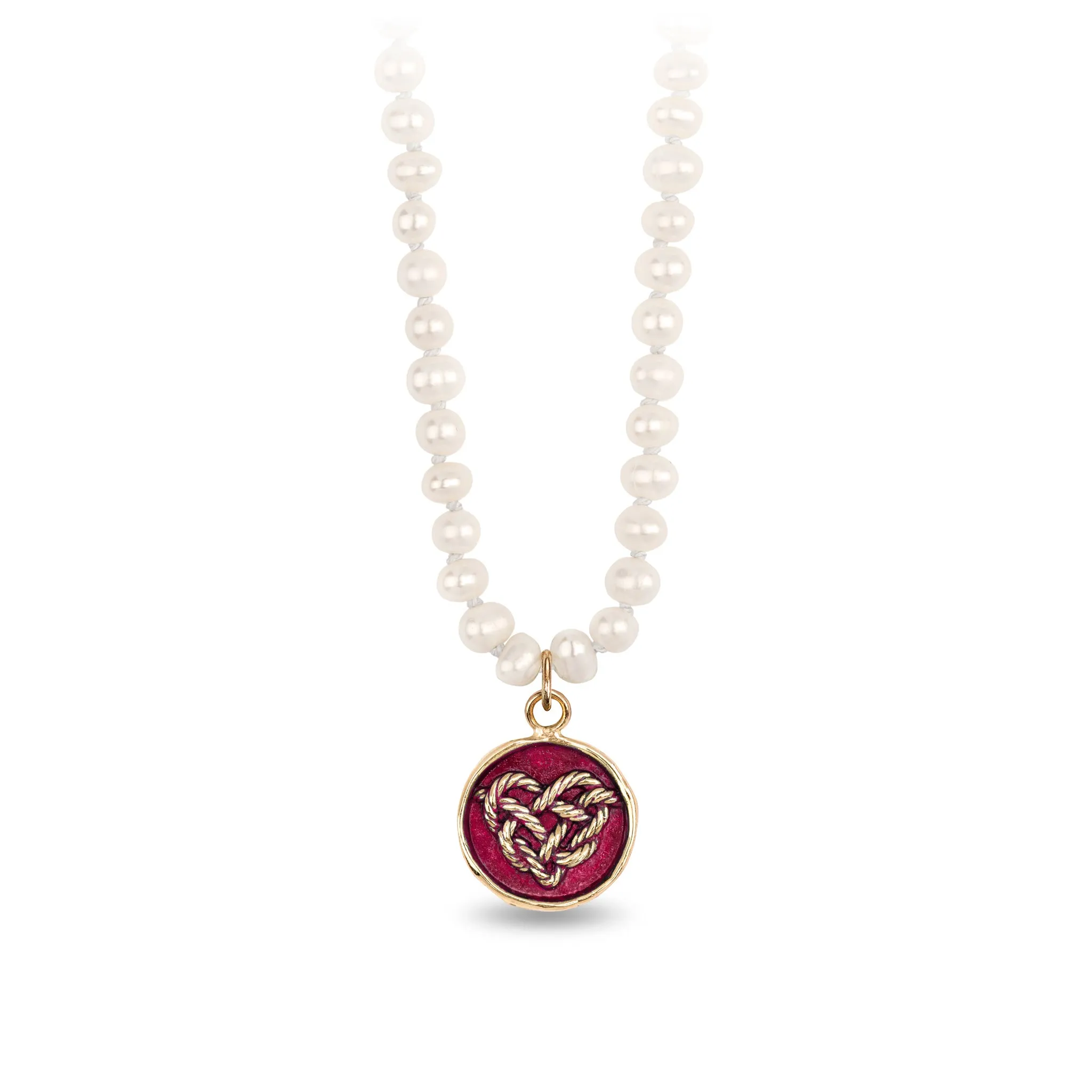 Love Knot 14K Gold Talisman on Knotted Freshwater Pearl Necklace - True Colors