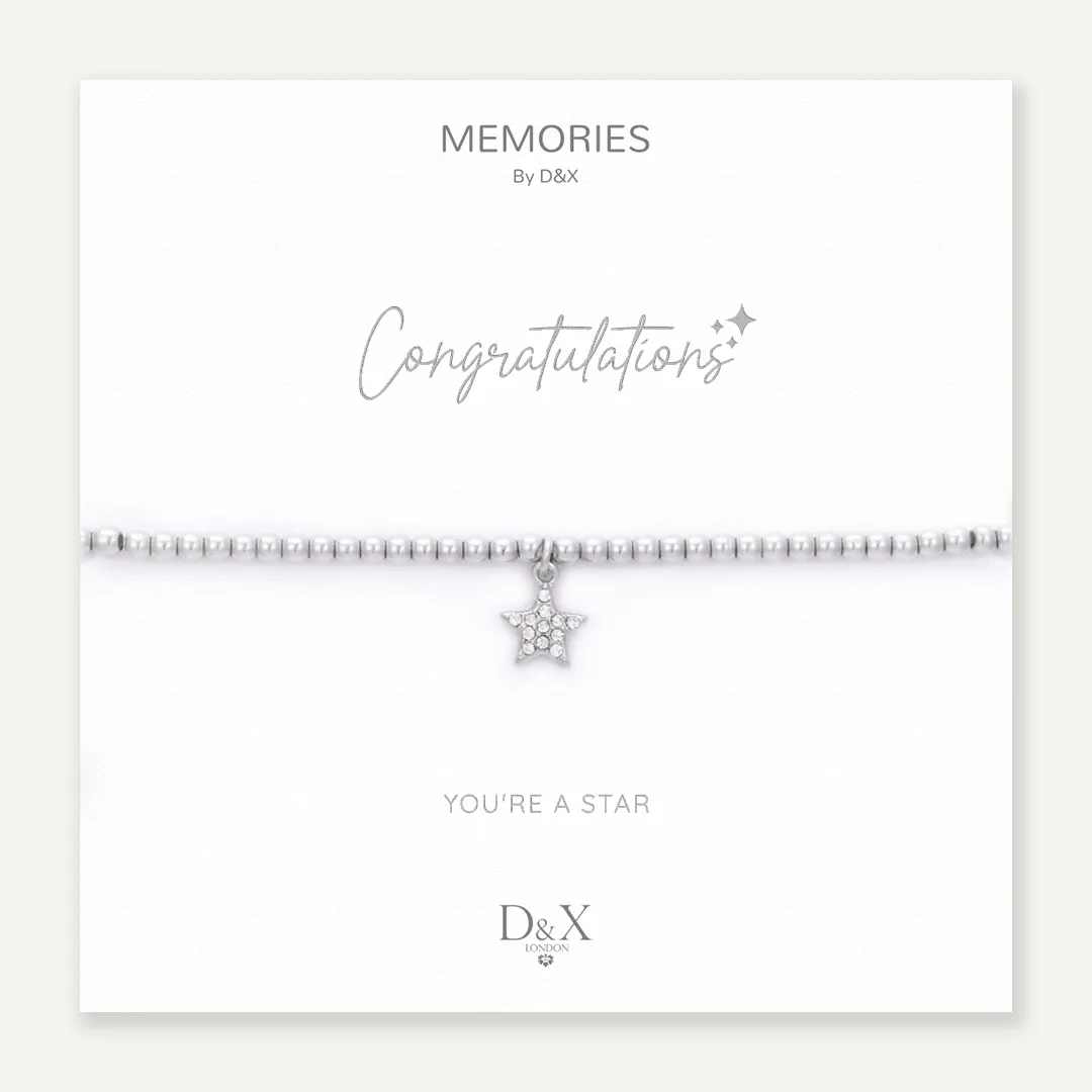 Memories: "CONGRATULATIONS" | Star Bracelet | White Gold-Plated