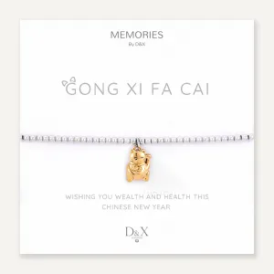 Memories: "GONG XI FA CAI" | Chinese New Year Bracelet | White Gold & 18K Gold-Plated