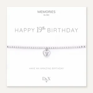 Memories: "HAPPY 19TH BIRTHDAY" | Heart Bracelet | White Gold-Plated