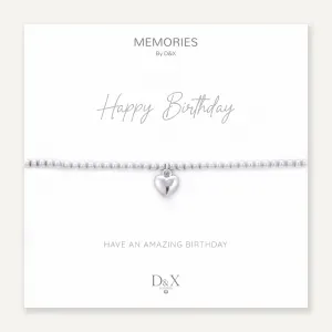 Memories: "HAPPY BIRTHDAY" | Heart Bracelet | White Gold-Plated