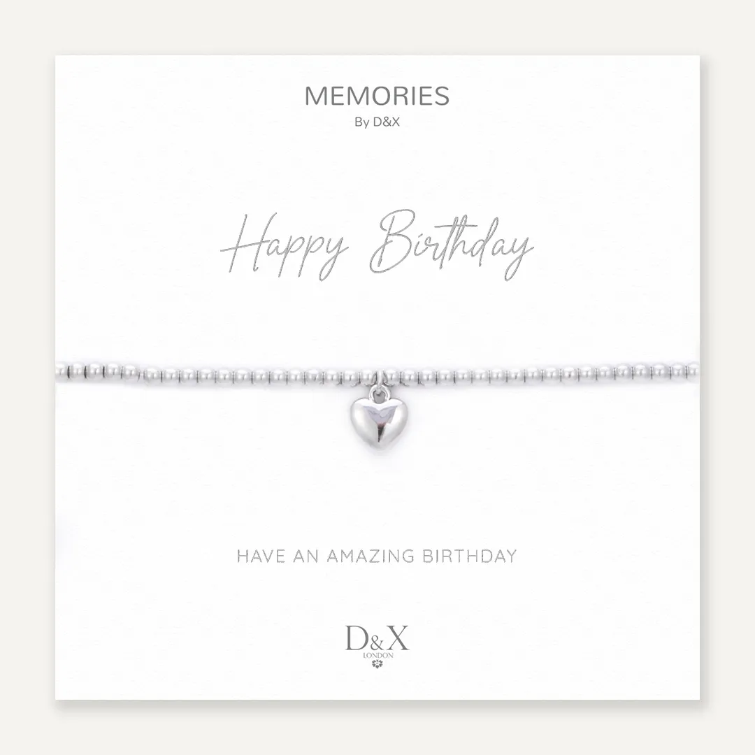 Memories: "HAPPY BIRTHDAY" | Heart Bracelet | White Gold-Plated