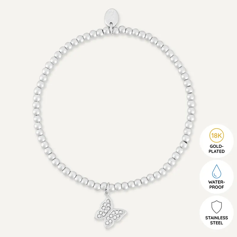 Memories: "LOVE IS LIKE A BUTTERFLY" | Butterfly Bracelet | White Gold-Plated