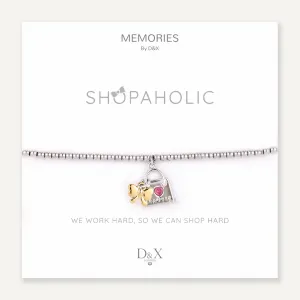 Memories: "SHOPAHOLIC" | Shopping Bag Bracelet | White Gold & 18K Gold-Plated