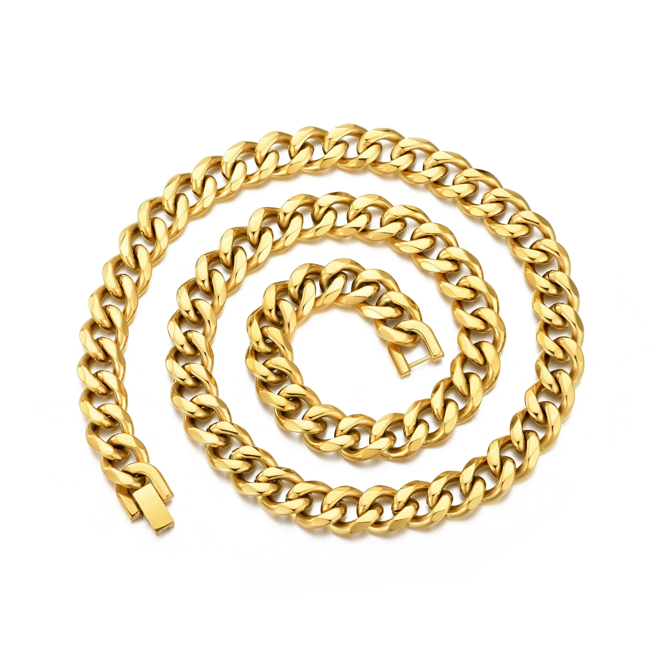 Men's 12mm Gold Plated Steel 18-24 Inch Cuban Curb Chain Necklace