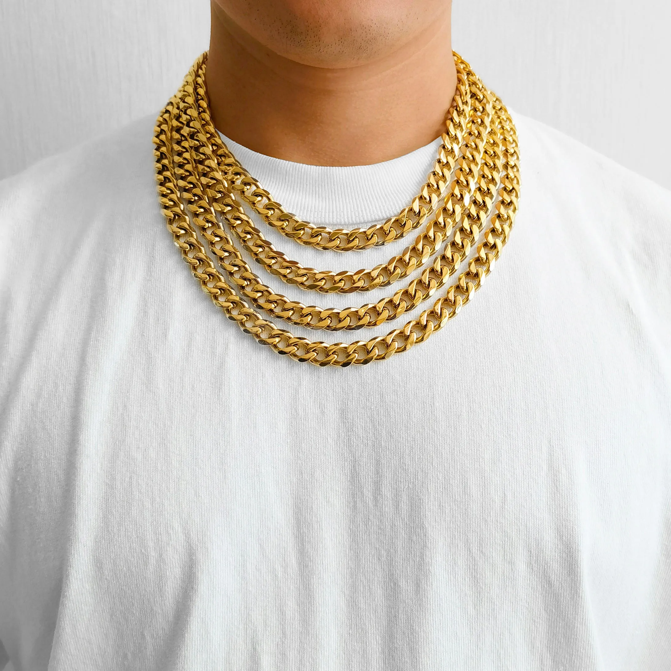 Men's 12mm Gold Plated Steel 18-24 Inch Cuban Curb Chain Necklace